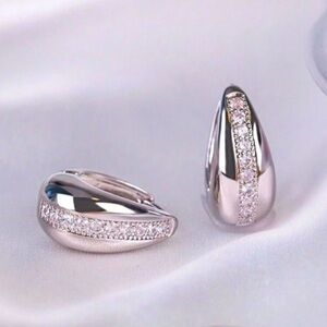 Silver & Rhinestone Huggie Hoop Earrings